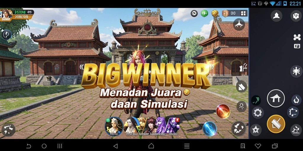 Tangkapan layar gameplay BIGWINNER yang menunjukkan aksi seru di dunia simulasi.