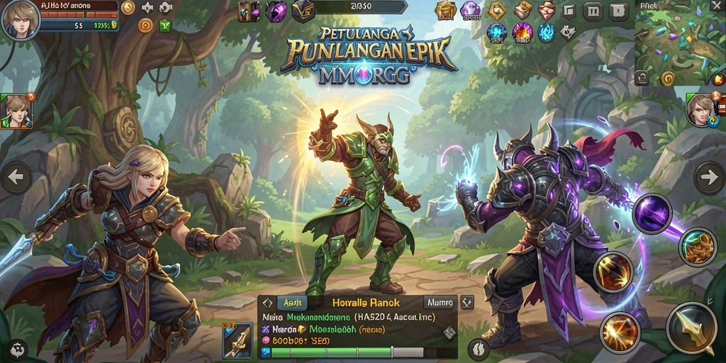 Screenshot gameplay HARAPJP menampilkan pertarungan epik di dunia MMORPG.