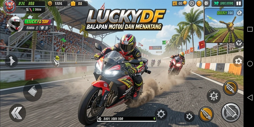 Tampilan seru gameplay balapan motor di LUCKYDF.