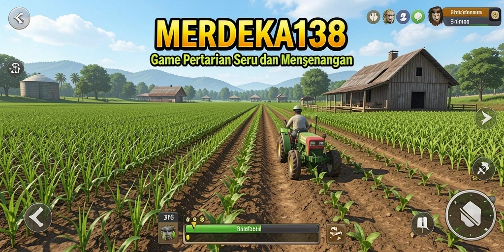 Tampilan gameplay menarik MERDEKA138 dengan pertanian yang subur.