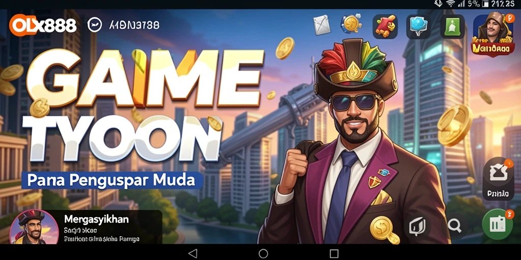 Screenshot gameplay OLX888 menampilkan aksi membangun bisnis Tycoon yang seru.