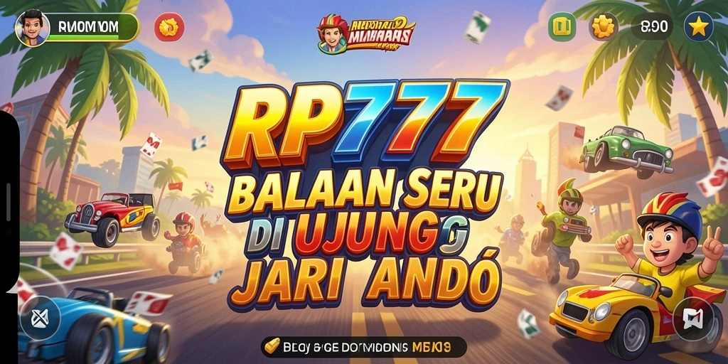 Screenshot utama RP777 menampilkan aksi balapan yang mendebarkan.