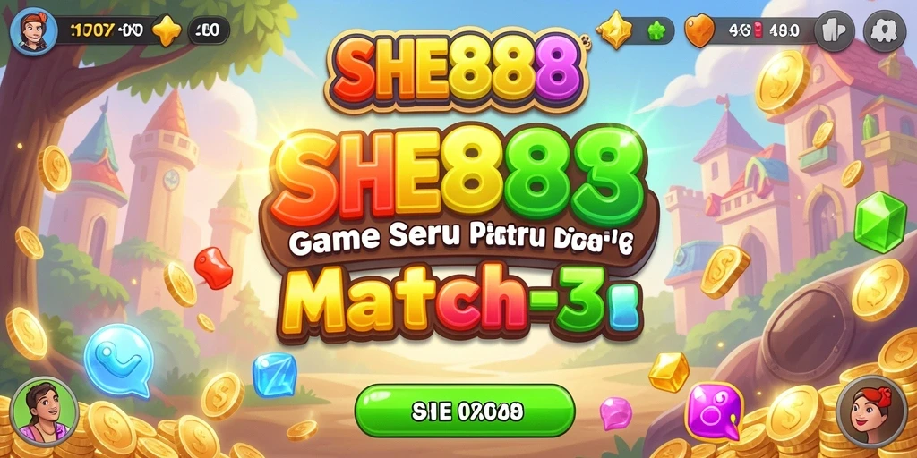 Tampilan gameplay SHE888 dengan item yang berwarna-warni dan menantang.