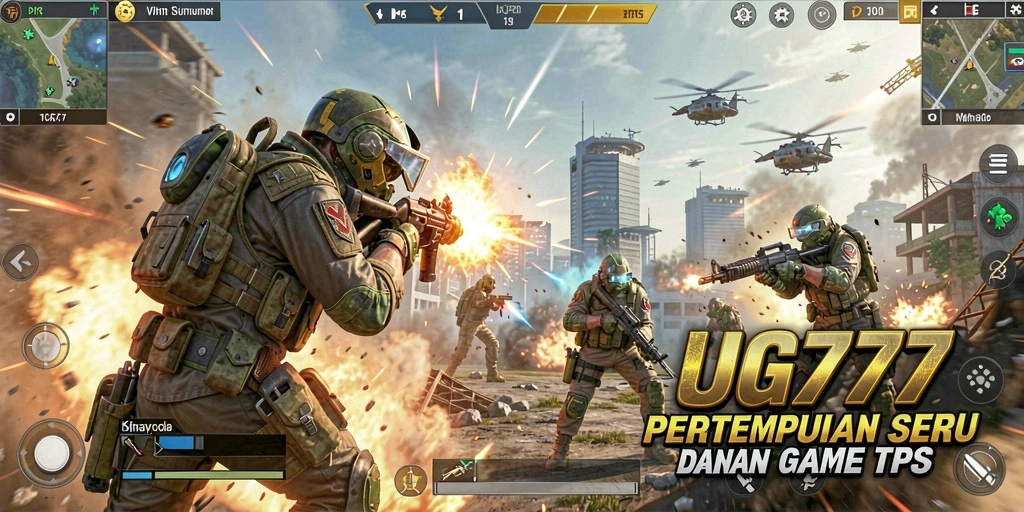 Screenshot gameplay UG777 yang mendebarkan di medan perang TPS.