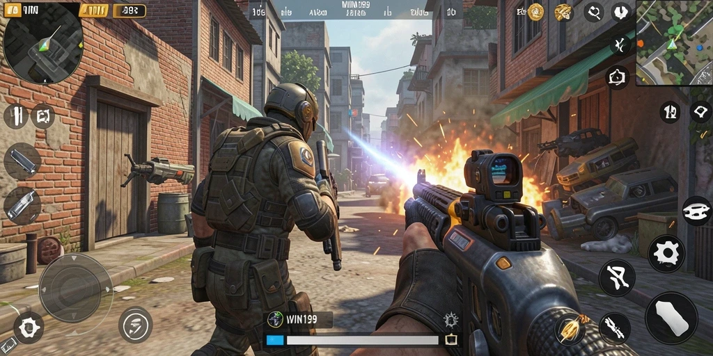 Screenshot dari gameplay TPS yang mendebarkan di WIN199.